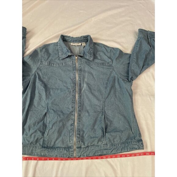 Cathy Daniels Womens 2X Denim Jacket With Rhinestone Accents & Full Zip Front Y2 - Picture 7 of 12